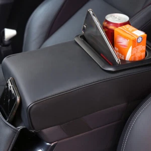 Car Armrest Box Cushion Pad Center Console Cover & Cup Holder Storage Black - Picture 1 of 8
