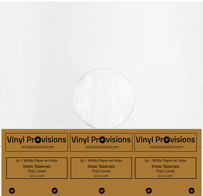 25 Poly-Lined Inner Record Sleeves (White Paper) For 12  (33 RPM) Vinyl Records • 22.99$