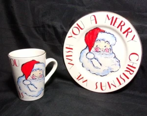 Rosanna Porcelana Navidad SET 8" Plato y Taza 4.5" A Juego Papá Noel Borde Dorado - Imagen 1 de 13