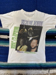 Camicia vintage Elton John Eric Clapton uomo piccola bianca karitè stadio concerto anni 90 - Foto 1 di 24