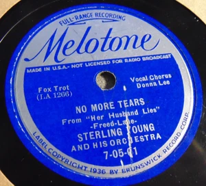 Sterling Young - No More Tears / v Mozet - Sweet Heartache (1937) Melotone 78 VG - Imagen 1 de 3