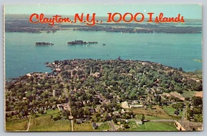 Vintage Clayton NY 1000 Islands Aerial View Linen Postcard by Colourpicture - Picture 1 of 2
