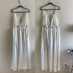 Neu mit Etikett by Anthropologie hauchdünnes Maxikleid mit Ausschnitten Gaze weiß Überwurf Damengröße 2X - Bild 1 von 12