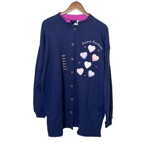 Vintage Cracker Barrel Grandmas Sweethearts Cardigan Navy Hearts Applique XXL - Picture 1 of 10