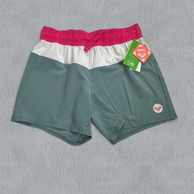 NWT Roxy Sea Board Shorts XS Womens Pink White Green Surf Mid Rise - Image 1 of 4