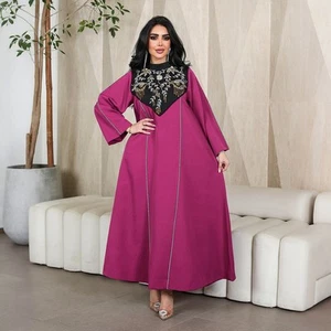 Muslim Long Dress for Women Abaya Kaftan Dubai Rhinestone Arab Robe Morocco Gown - Bild 1 von 20