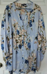 Usada en Excelente Condición Talla 30W Roaman’s Mujer Blusa Floral Túnica Top Manga Larga 100% Algodón - Imagen 1 de 7