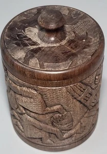 Vintage African Carved Lidded Tobacco Jar with Lid Size 11cm x 9cm Diameter - Picture 1 of 24