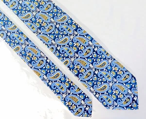 Vintage BRIONI TIE -  Med Blue w/Gold Paisleys - 100% Silk - Made in Italy - XL - Picture 1 of 2