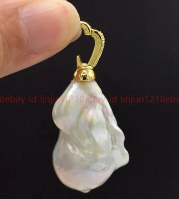 Huge 15x20mm Real Natural White Keshi Baroque Pearl Pendant - Image 1 of 4