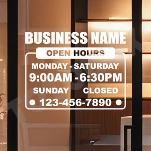 Custom Store Name Hours Tel Business Open Hours Decal Sticker Window Door Sign - Picture 1 of 7