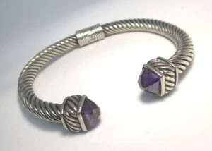 Brazalete con bisagras de plata de ley CT con cristal de color amatista 43,6 gramos - Imagen 1 de 4