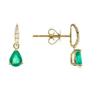 14k gold Finish Silver Zambian Emerald Diamonds Dangle Drop Women Earrings - Picture 1 of 2