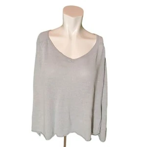 Eileen Fisher Vintage hellblau italienischer Leinen-Seidenpullover V-Ausschnitt gerollter Saum Gr. XL - Bild 1 von 6