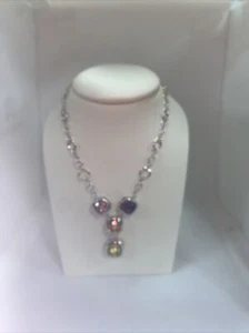 New, .925, Sterling Silver, Multi Crystal, Rhodium Necklace,18 Inches,Adjustable - Picture 1 of 6