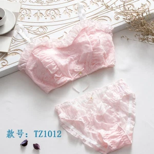 Damen Jugend ohne Stahl Ring rosa Spitze dreieckige Tasse Mädchen Student BH Set - Bild 1 von 9