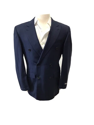 Nuevo con etiquetas Traje Doble Hickey Freeman Azul Marino Oscuro Lana A Rayas 40R Chaqueta 34r Pantalones Foto 1 de 4