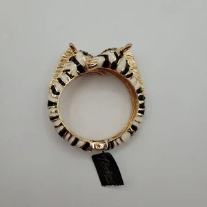 Enamel White and Black Double Zebra Head Jewel Ribbed Hinged Bracelet NWT - Picture 1 of 10