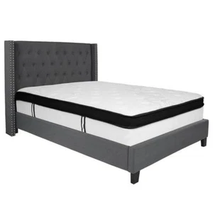 Flash Furniture Riverdale Tufted Full Wingback Platform Bed in Gray - Picture 1 of 3