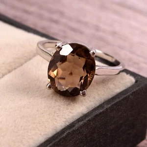 Oval Smoky Quartz Ring 925 Sterling Silver Minimalist Ring Stackable Ring - Picture 1 of 5