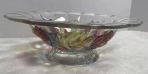 Indiana Glass 11.5" Footed Bowl Pedestal Garland Pattern Grapes Bananas Fruit - Picture 1 of 5