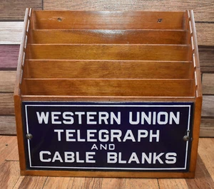 Vintage Western Union Werbung Telegraph Kabel Rohlinge DISPLAY PORZELLANSCHILD - Bild 1 von 9
