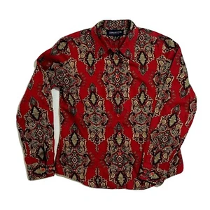 Jones New York Petite S Red Paisley Shirt Button Up Long Sleeve - Picture 1 of 8