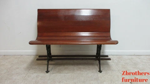 Antique Bench Settee Victorian Cast Iron Oak Church Pew Railroad Gothic  42" A Cover