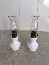 Lot of (2) White Milk Glass with Diamond Pattern 9-1/4” Oil Lamps
