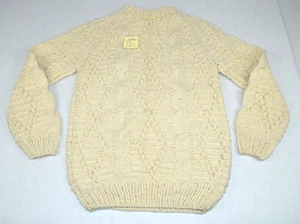Vintage Sweater Size S/M 70s Portuguese Fisherman Sweater Natural Beige Wool NWT - Picture 1 of 7