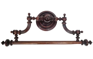 LARGE Antique AMERICAN / FRENCH 19th C Victorian CARVED Mahogany WALL TOWEL RACK - Picture 1 of 8