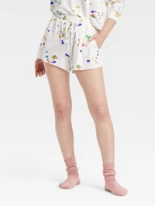 Pantalones cortos de salón Colsie para mujer blancos con estampado de salpicaduras de lana con cordón pequeños S - Imagen 1 de 3