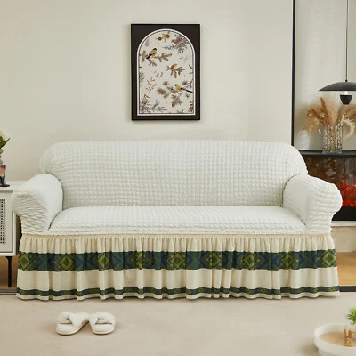 Washable Stretch Seersucker Sofa Cover Anti-Slip 1/2/3/4 Seater Couch Protector - Image 1 of 4