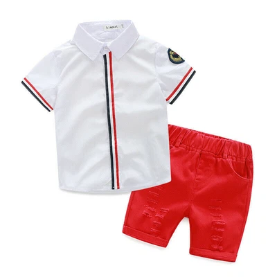 Summer Clothing Costume Plain Boys Girls Kids Short T Shirts Children Pants Suit - Image 1 of 4