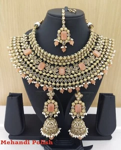 Indian Jewelry Choker Set Bollywood Style Mehandi Plated Birthday Party Wear Set - Picture 1 of 1