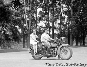 Couple on a Vintage Motorcycle - 1928 / 29 - Historic Photo Print - Picture 1 of 1