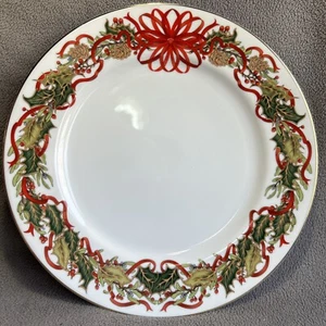 Vintage Andrea von Sadek Weihnachtsgirlande Porzellan 10-5/8 Speiseteller Platte 1994 - Bild 1 von 7
