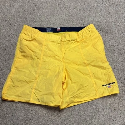 Bermuda polo esportiva masculina vintage M amarela prancha de natação forrada de malha anos 90 Y2k - Imagem 1 de 4