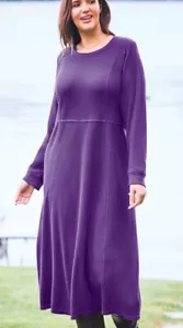 Woman Within Women's Plus Size 1X Purple Thermal Knit A-Line Dress W/ Pockets - Picture 1 of 7