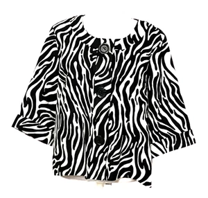 Carole Little Bebra Print Linen Jacket XL Black White Button Front Boxy Retro - Picture 1 of 8