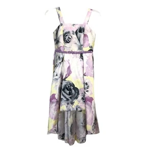 Speechless Girls High Low Fit Flare Satin Dress Special Occasion Lavender Floral - Picture 1 of 7