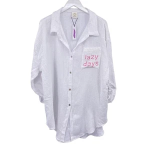 Golden Sun White Gauzy button front cover up shirt size M/LG NEW Cruise - Picture 1 of 8