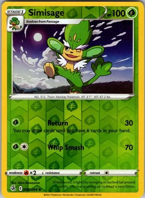 Simisage Uncommon Reverse Holo SWSH08: Fusion Strike 008/264 NM - Image 1 of 2