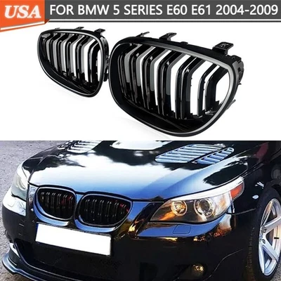 BMW 5 Series E60 E61 2004-2009 Front Bumper Kindey Grille Grill Shiny Black - Image 1 of 4