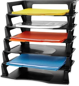 Rubbermaid Regeneration Letter Tray, Six Tier, 15.8" x 10.9" x 5", Black - Picture 1 of 5