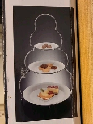 Servidor de porcelana Godinger de 3 niveles con acabado plateado para servir Foto 1 de 4