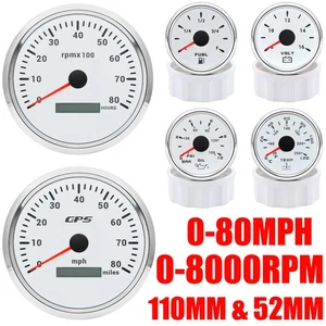 6 Gauge Set 110mm GPS Speedometer 80MPH Tacho 8000RPM & 52mm Fuel/Temp/Oil/Volt - Imagen 1 de 21