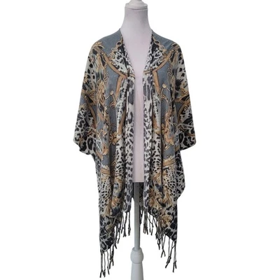 Безымянная одноразмерная бахрома-шаль с анималистическим принтом бохо для путешествий - Изображение 1 из 4