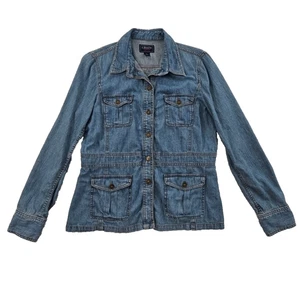 Giacca Chaps Denim Shacket donna L metallo logo bottoni vintage usata in ottime condizioni 4 tasche - Foto 1 di 17