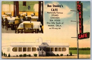 JH12/ Miami Oklahoma Postkarte Leinen Route 66 Ben Stanley's Cafe Steaks 182 - Bild 1 von 4